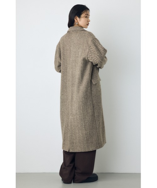 AZUL by moussy（アズールバイマウジー）の「【着丈バリエ】ヘリンボーンツイードチェスターロングコート 秋服 冬服　お尻が隠れる　体系カバー　マニッシュ（チェスターコート・レディース・ブラック系その他/ブラウン系その他・MEDIUM/SMALL）」の6枚目の写真
