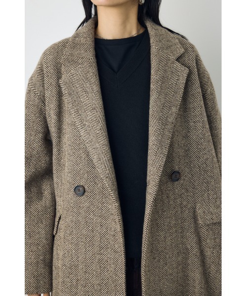 AZUL by moussy（アズールバイマウジー）の「【着丈バリエ】ヘリンボーンツイードチェスターロングコート 秋服 冬服　お尻が隠れる　体系カバー　マニッシュ（チェスターコート・レディース・ブラック系その他/ブラウン系その他・MEDIUM/SMALL）」の7枚目の写真