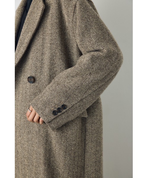 AZUL by moussy（アズールバイマウジー）の「【着丈バリエ】ヘリンボーンツイードチェスターロングコート 秋服 冬服　お尻が隠れる　体系カバー　マニッシュ（チェスターコート・レディース・ブラック系その他/ブラウン系その他・MEDIUM/SMALL）」の9枚目の写真