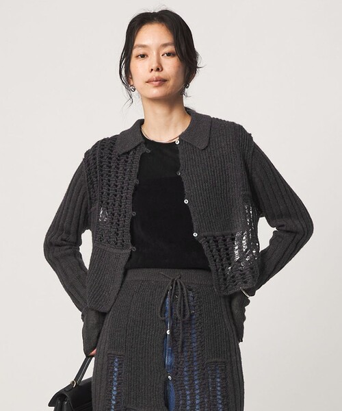 green label relaxing(グリーンレーベルリラクシング)の「【別注】<tyn.TGOR>パネル カラー カーディガン(カーディガン/ボレロ・レディース・ダークグレー/ライトグレー・FREE)」の2枚目の写真