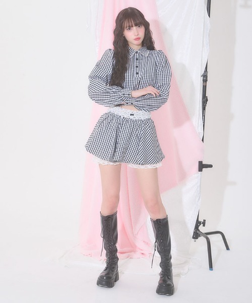 FickleBebe(フィクルベベ)の「ギンガムショートブラウス(シャツ/ブラウス・レディース・ピンク/ブラック・FREE)」の14枚目の写真