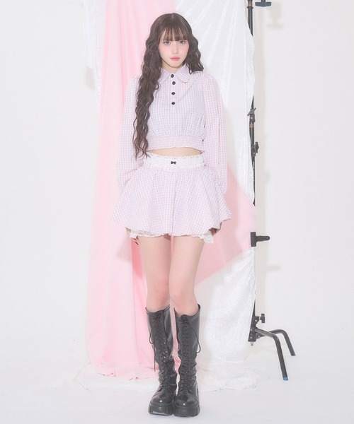 FickleBebe(フィクルベベ)の「ギンガムショートブラウス(シャツ/ブラウス・レディース・ピンク/ブラック・FREE)」の16枚目の写真