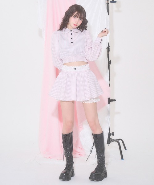 FickleBebe(フィクルベベ)の「ギンガムショートブラウス(シャツ/ブラウス・レディース・ピンク/ブラック・FREE)」の18枚目の写真