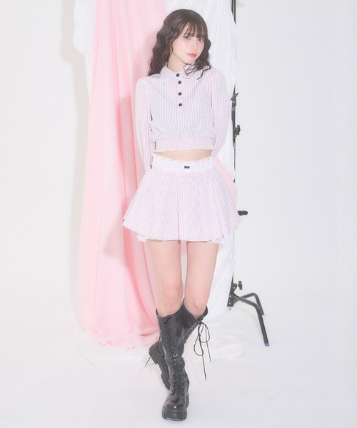 FickleBebe(フィクルベベ)の「ギンガムショートブラウス(シャツ/ブラウス・レディース・ピンク/ブラック・FREE)」の22枚目の写真