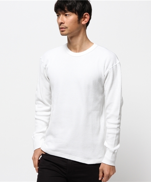 Abiding Aim(アバイディングエイム)の「【JEMORGAN】長袖ハニカムワッフルクルーネック Tシャツ(Tシャツ/カットソー・メンズ・ブラック/ホワイト・LARGE/MEDIUM)」の1枚目の写真