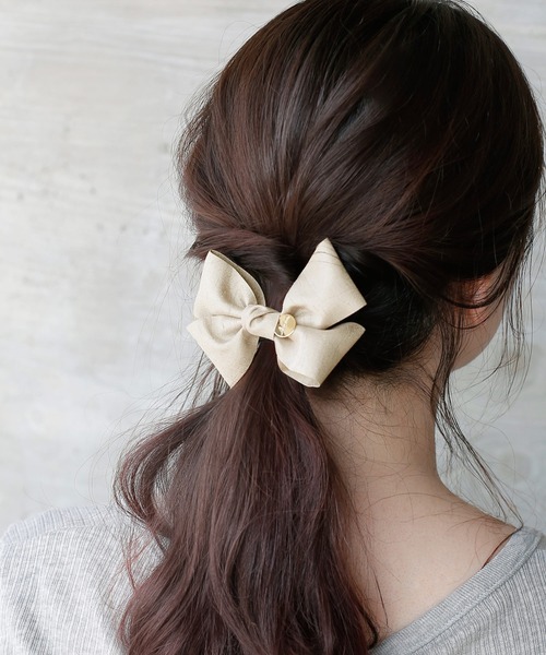 ANEMONE（アネモネ）の「スラブ織りミラーリボンのヘアゴム（ヘアゴム・レディース・カーキ/アイボリー/ネイビー/ベージュ/ブルー/ワイン/ブラック/ダークグレー・FREE）」の9枚目の写真