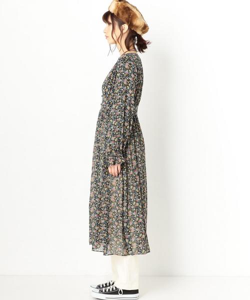 Another Edition(アナザーエディション)の「シフォンフラワープリントガウンワンピース/ AEBFC シフォン S-FLOWER PRT◆(ワンピース・レディース・ブラック/オレンジ・FREE)」の5枚目の写真