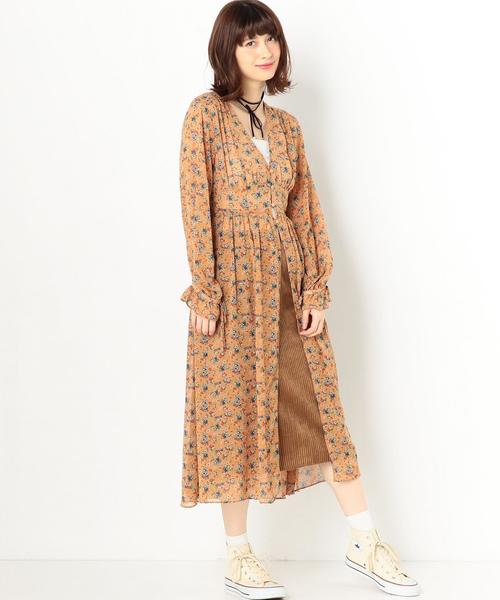 Another Edition(アナザーエディション)の「シフォンフラワープリントガウンワンピース/ AEBFC シフォン S-FLOWER PRT◆(ワンピース・レディース・ブラック/オレンジ・FREE)」の10枚目の写真