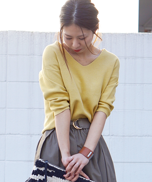 laboratory work（ラボラトリーワーク）の「クールラボミラノリブ Vプルオーバー（ニット/セーター・レディース・ピンク/イエロー/ネイビー/サックスブルー/オフホワイト・MEDIUM）」の20枚目の写真