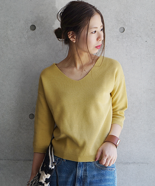 laboratory work（ラボラトリーワーク）の「クールラボミラノリブ Vプルオーバー（ニット/セーター・レディース・ピンク/イエロー/ネイビー/サックスブルー/オフホワイト・MEDIUM）」の21枚目の写真