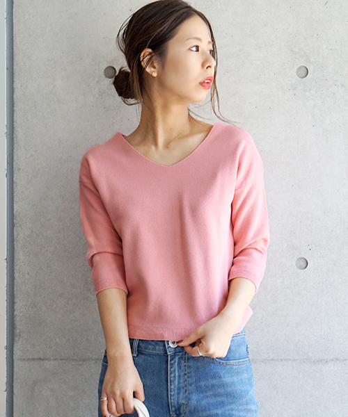 laboratory work（ラボラトリーワーク）の「クールラボミラノリブ Vプルオーバー（ニット/セーター・レディース・ピンク/イエロー/ネイビー/サックスブルー/オフホワイト・MEDIUM）」の22枚目の写真