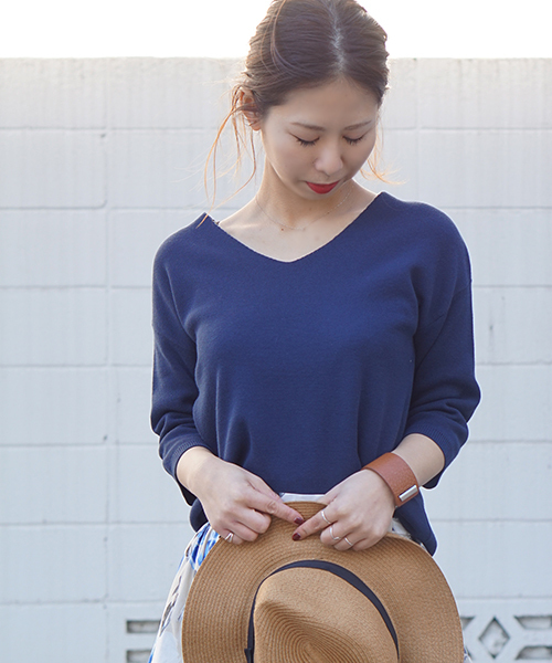 laboratory work（ラボラトリーワーク）の「クールラボミラノリブ Vプルオーバー（ニット/セーター・レディース・ピンク/イエロー/ネイビー/サックスブルー/オフホワイト・MEDIUM）」の14枚目の写真