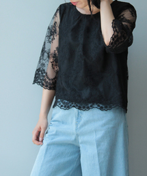 mysty woman | メッシュスカラップ刺繍Tブラウス(シャツ/ブラウス)