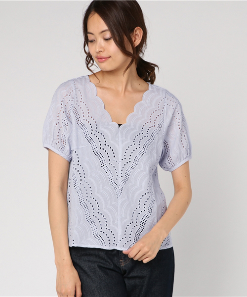 FREE'S MART（フリーズマート）の「【追加生産】スカラップ衿ブラウス（Tシャツ/カットソー・レディース・ホワイト/ブラック/ブルー/パープル・FREE）」の19枚目の写真