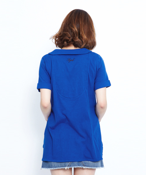 X-girl(エックスガール)の「LACE-UP FRONT TUNIC(Tシャツ/カットソー・レディース・ホワイト/ブラック/ブルー・1/2)」の5枚目の写真