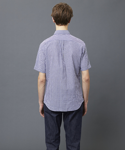 Cricket（クリケット）の「「Cricket」クリケット シアサッカーギンガムチェック柄 半袖ボタンダウンカラーシャツ 日本製（シャツ/ブラウス・メンズ・ネイビー・M/L/LL）」の3枚目の写真