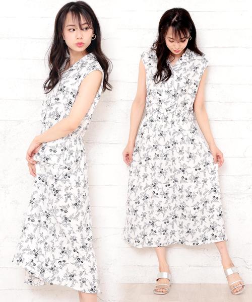 Girly Doll(ガーリードール)の「花柄 ノースリーブ ロングワンピース(ワンピース・レディース・ホワイト/ブラック/ベージュ/ネイビー/ホワイト系その他/ブラック系その他/ベージュ系その他/ブルー系その他/ブラック系その他2/ブラック系その他3/ベージュ系その他2/ベージュ系その他3・FREE)」の2枚目の写真