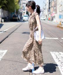 花柄 ノースリーブ ロングワンピース