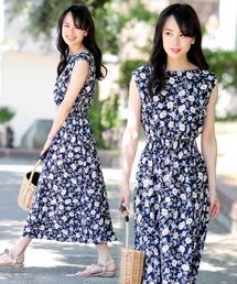 花柄 ノースリーブ ロングワンピース