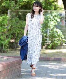 花柄 ノースリーブ ロングワンピース