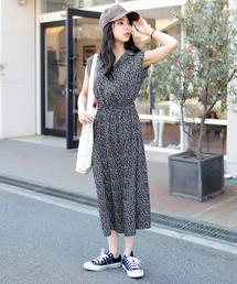 花柄 ノースリーブ ロングワンピース