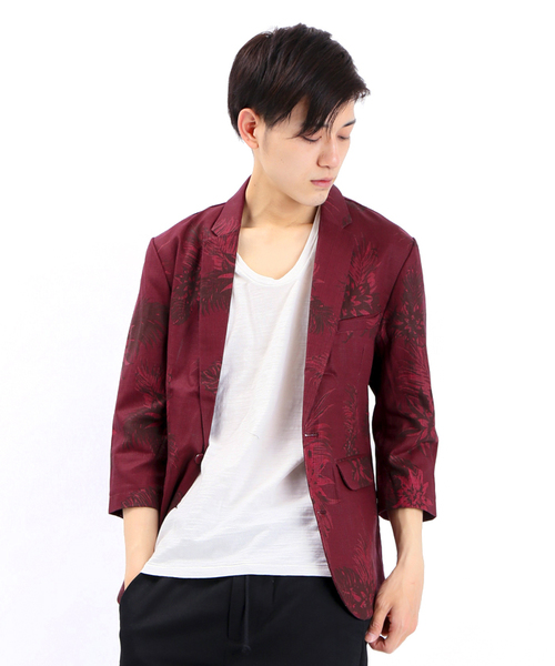 WEGO（ウィゴー）の「WEGO/フローラル7分袖テーラードジャケット（テーラードジャケット・メンズ・ワイン/ネイビー・MEDIUM/LARGE）」の2枚目の写真