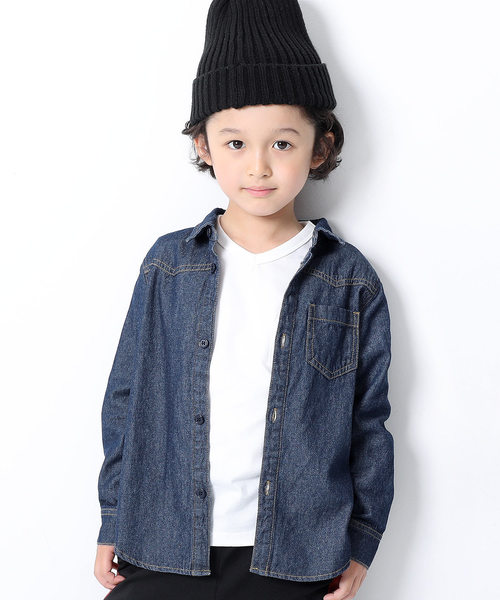 devirock(デビロック)の「デニムシャツ(シャツ/ブラウス・キッズ・ネイビー/サックスブルー・110cm/100cm/120cm/130cm/140cm/150cm/160cm)」の2枚目の写真