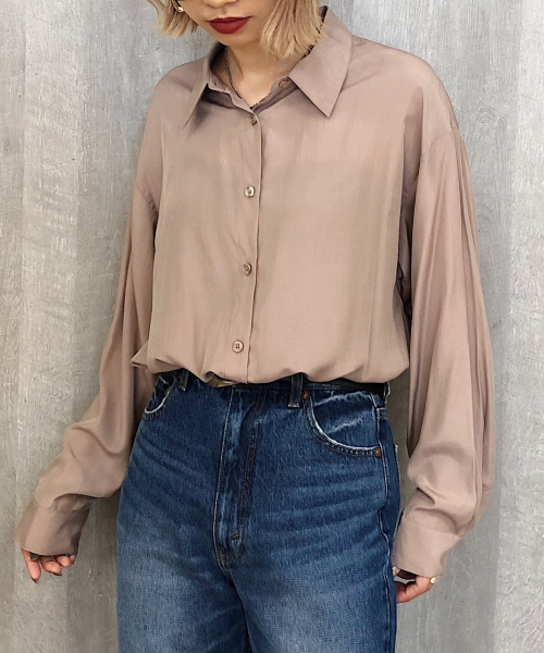 PAGEBOY(ページボーイ)の「グロッシーBIGシャツ(シャツ/ブラウス・レディース・ダークブラウン/オフホワイト/ライトブラウン・FREE)」の8枚目の写真