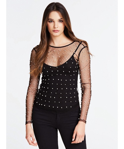 Guess（ゲス）の「Erica Pearl Top（シャツ/ブラウス・レディース・ブラック/ピンク・X-SMALL/SMALL）」の2枚目の写真
