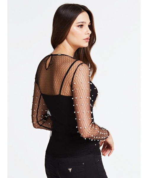 Guess（ゲス）の「Erica Pearl Top（シャツ/ブラウス・レディース・ブラック/ピンク・X-SMALL/SMALL）」の5枚目の写真