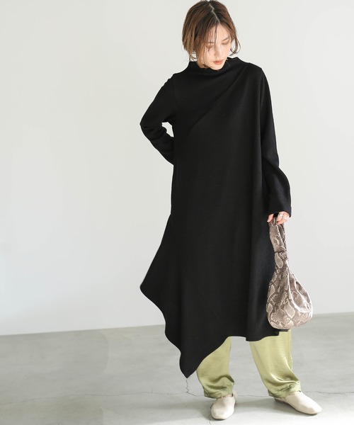 リブ変形ニットワンピース ハイネックアシンメトリーデザインワンピース ワンピース Select Moca セレクトモカ のファッション通販 Zozotown