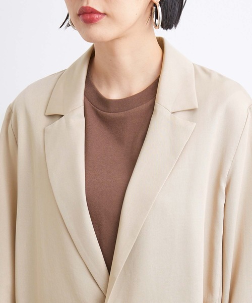 ADAM ET ROPE'（アダムエロペ）の「テンセルフルイドジャケット（ノーカラージャケット・レディース・ベージュ/ライトグリーン・FREE）」の17枚目の写真