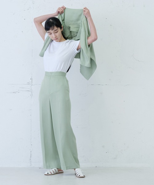 ADAM ET ROPE'（アダムエロペ）の「テンセルフルイドジャケット（ノーカラージャケット・レディース・ベージュ/ライトグリーン・FREE）」の21枚目の写真