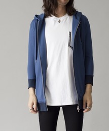 【NO ID.】Double Face Jersey 3/4 Sleeve Zip Long Parka / Wフェイス ジャージー 7分袖 ジップ ロング パーカ