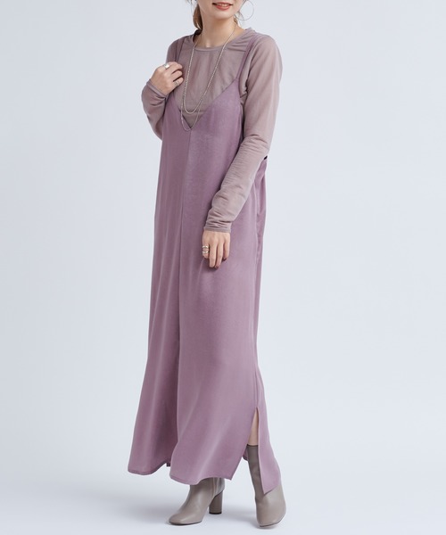 DouDou（ドゥドゥ）の「ワッシャーサテンセットワンピース（ワンピース・レディース・ブラック/パープル/カーキ・FREE）」の3枚目の写真