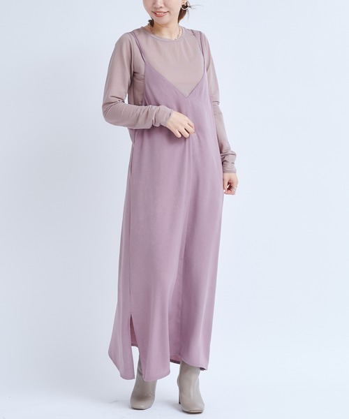 DouDou（ドゥドゥ）の「ワッシャーサテンセットワンピース（ワンピース・レディース・ブラック/パープル/カーキ・FREE）」の6枚目の写真