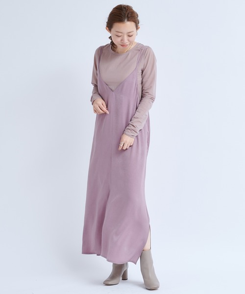 DouDou（ドゥドゥ）の「ワッシャーサテンセットワンピース（ワンピース・レディース・ブラック/パープル/カーキ・FREE）」の13枚目の写真