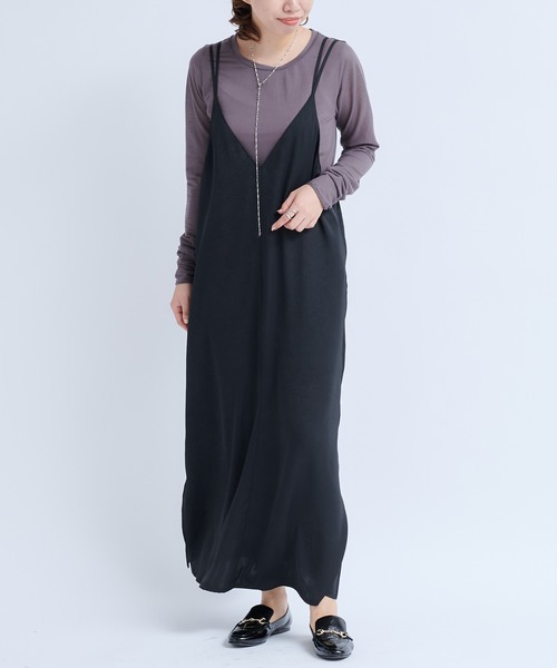 DouDou（ドゥドゥ）の「ワッシャーサテンセットワンピース（ワンピース・レディース・ブラック/パープル/カーキ・FREE）」の7枚目の写真