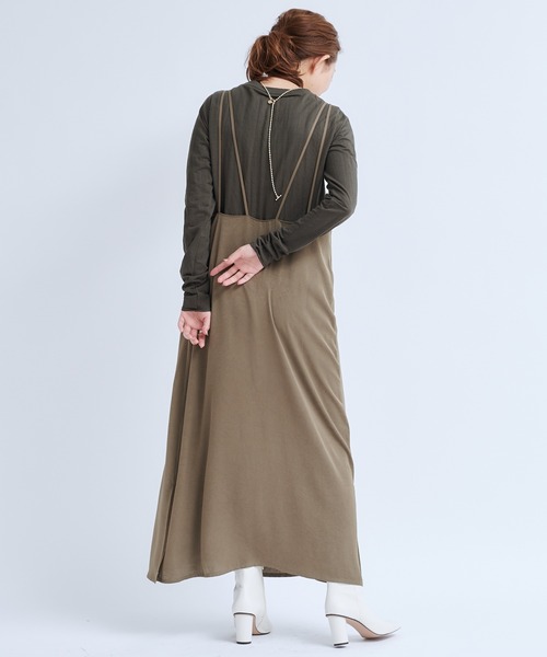 DouDou（ドゥドゥ）の「ワッシャーサテンセットワンピース（ワンピース・レディース・ブラック/パープル/カーキ・FREE）」の5枚目の写真