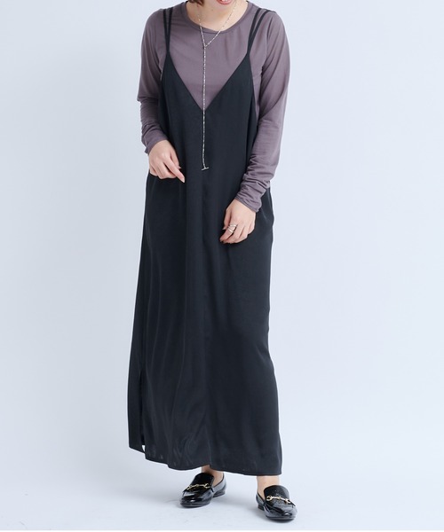 DouDou（ドゥドゥ）の「ワッシャーサテンセットワンピース（ワンピース・レディース・ブラック/パープル/カーキ・FREE）」の4枚目の写真