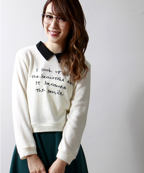 WEGO(ウィゴー)の「WEGO/襟付きロゴニットソー(Tシャツ/カットソー・レディース・オフホワイト/ブラック/杢グレー・FREE)」の2枚目の写真