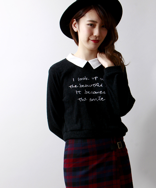 WEGO(ウィゴー)の「WEGO/襟付きロゴニットソー(Tシャツ/カットソー・レディース・オフホワイト/ブラック/杢グレー・FREE)」の3枚目の写真