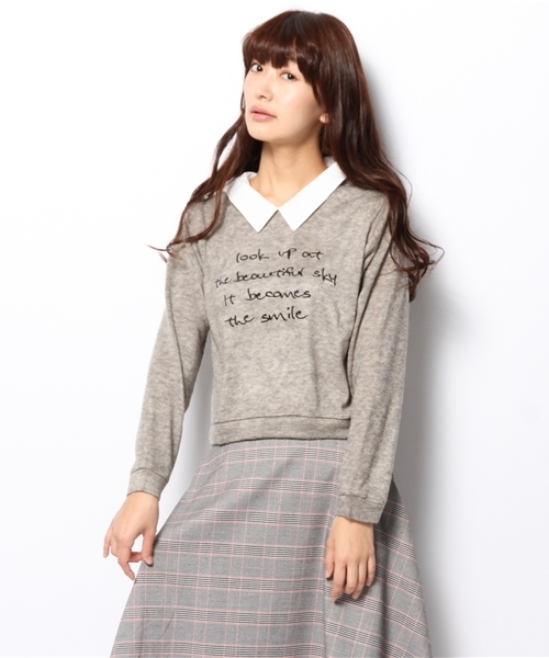 WEGO(ウィゴー)の「WEGO/襟付きロゴニットソー(Tシャツ/カットソー・レディース・オフホワイト/ブラック/杢グレー・FREE)」の1枚目の写真