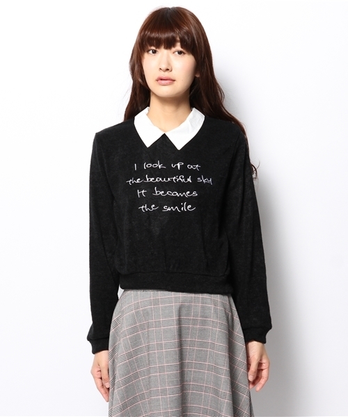 WEGO(ウィゴー)の「WEGO/襟付きロゴニットソー(Tシャツ/カットソー・レディース・オフホワイト/ブラック/杢グレー・FREE)」の4枚目の写真