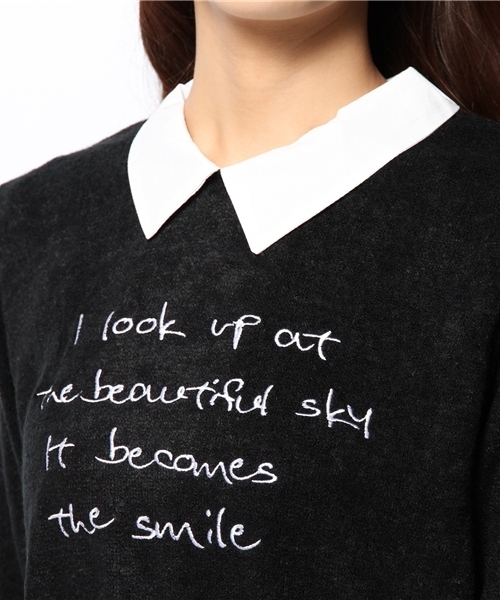 WEGO(ウィゴー)の「WEGO/襟付きロゴニットソー(Tシャツ/カットソー・レディース・オフホワイト/ブラック/杢グレー・FREE)」の7枚目の写真