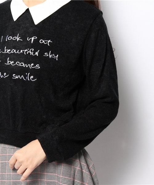 WEGO(ウィゴー)の「WEGO/襟付きロゴニットソー(Tシャツ/カットソー・レディース・オフホワイト/ブラック/杢グレー・FREE)」の9枚目の写真