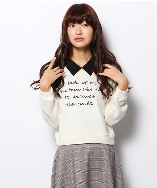 WEGO(ウィゴー)の「WEGO/襟付きロゴニットソー(Tシャツ/カットソー・レディース・オフホワイト/ブラック/杢グレー・FREE)」の13枚目の写真