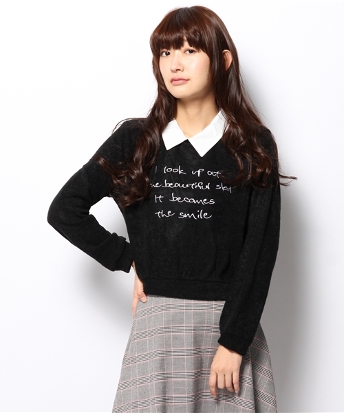 WEGO(ウィゴー)の「WEGO/襟付きロゴニットソー(Tシャツ/カットソー・レディース・オフホワイト/ブラック/杢グレー・FREE)」の12枚目の写真