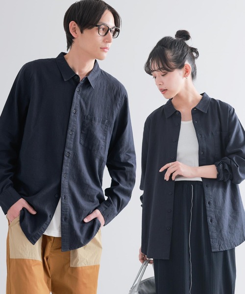 osharewalker（オシャレウォーカー）の「【廃盤】『風合いリネン混シンプルシャツ』（シャツ/ブラウス・メンズ・ネイビー/オフホワイト/カーキ・3/1/2）」の3枚目の写真