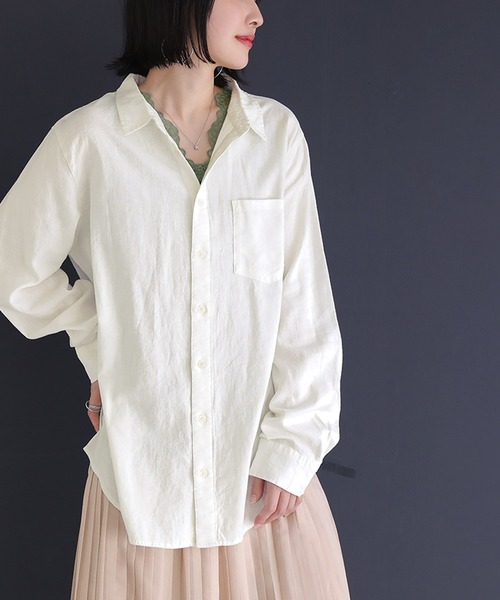 osharewalker（オシャレウォーカー）の「【廃盤】『風合いリネン混シンプルシャツ』（シャツ/ブラウス・メンズ・ネイビー/オフホワイト/カーキ・3/1/2）」の4枚目の写真